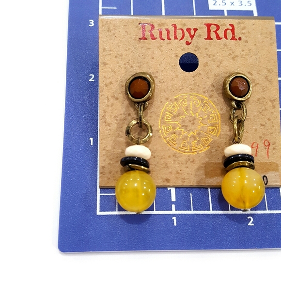 NWT Ruby Rd. Dangle Yellow Brown Beaded Earrings - Picture 3 of 3